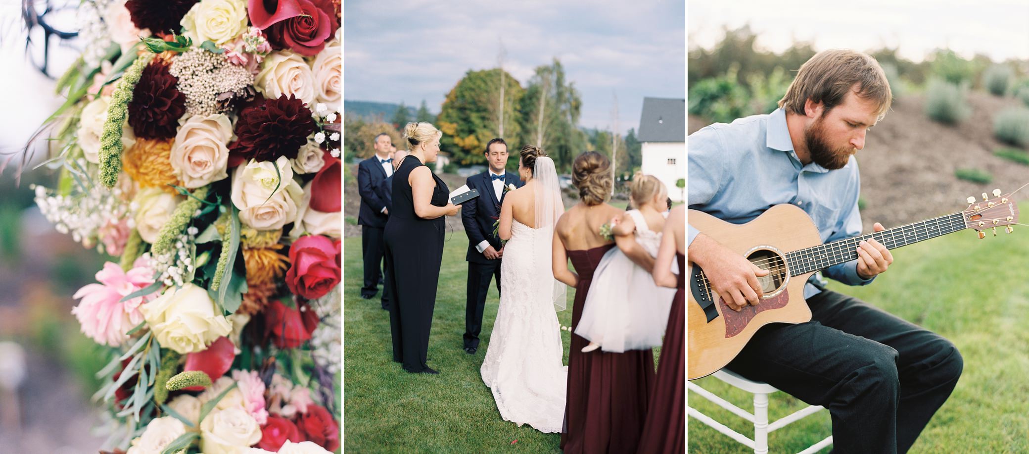 Portland Oregon wedding photographer Ceremony details music flowers